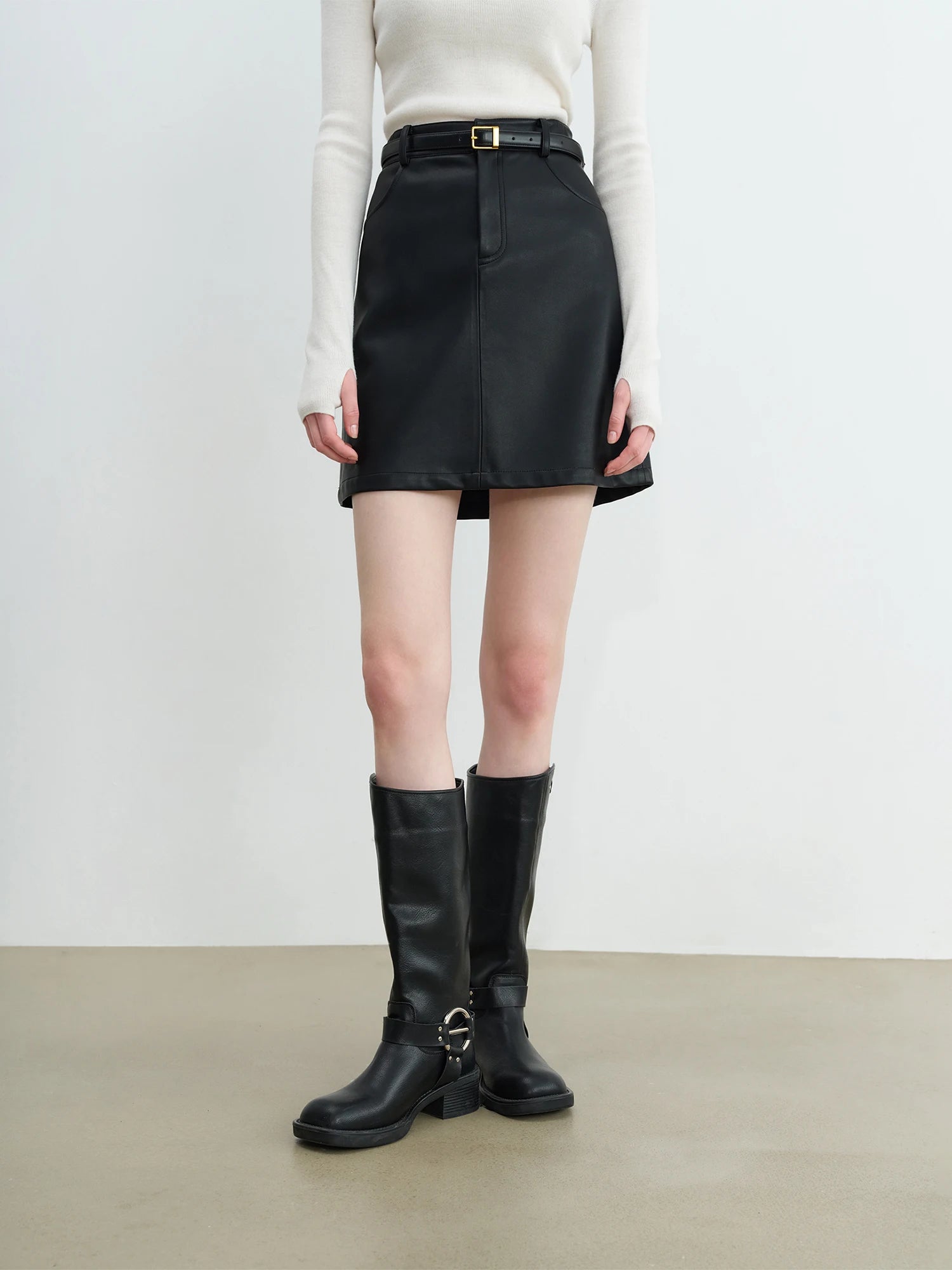 ZIQIAO Autumn 2025 Textured Vegan Coordinated Set - Cropped Hemline Mini Skirt & Jacket Architectural Cut Ladies Two Piece