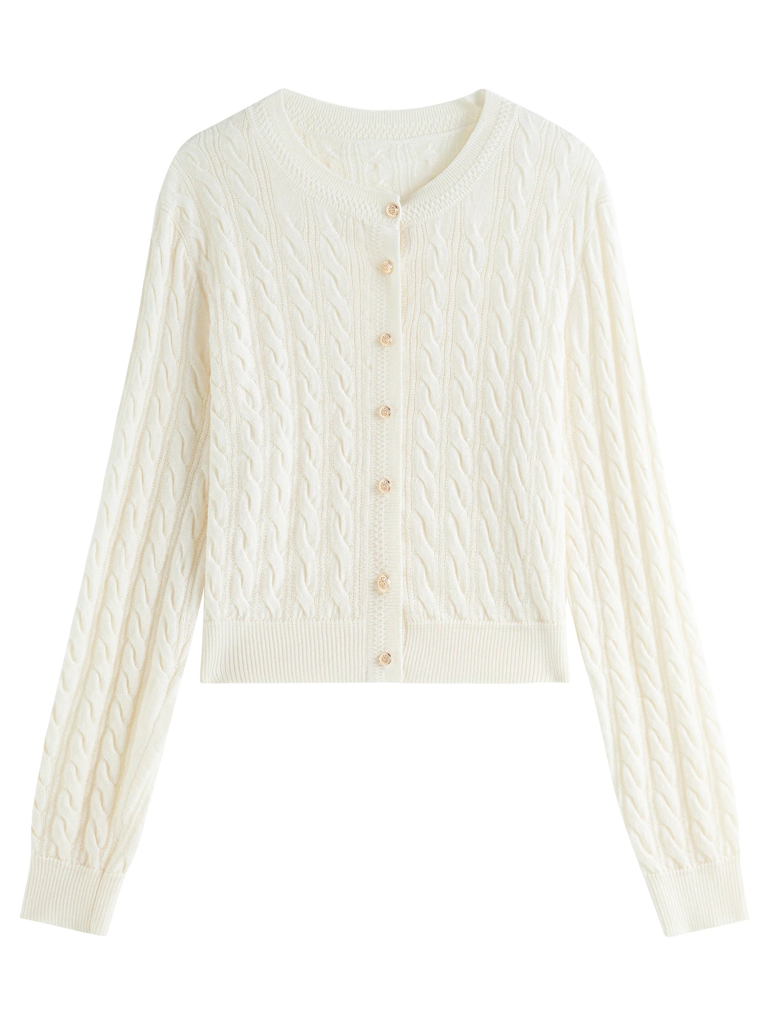 FSLE White Round Neck Wool Knitted Cardigan For Women 2024 Autumn New All-match Casual Elegant Gentle Style Tops 24FS13137