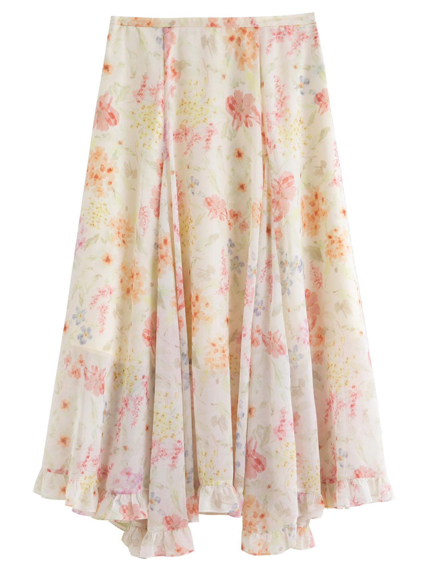 DUSHU Plus-Size Women's Ruffled Lace Floral A-Line Skirt 2025 Summer New Stylish Office Casual Skirts