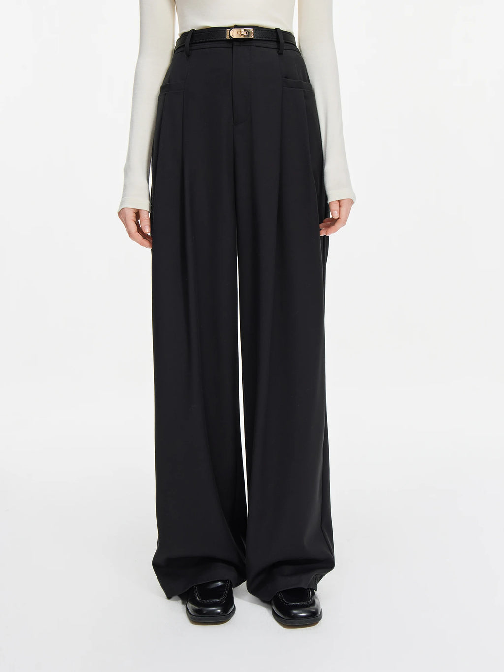 FSLE Black Gray High-waisted Loose Straight Casual Pants For Women 2024 Autumn Winter New Commuter Versatile Pants 24FS14335