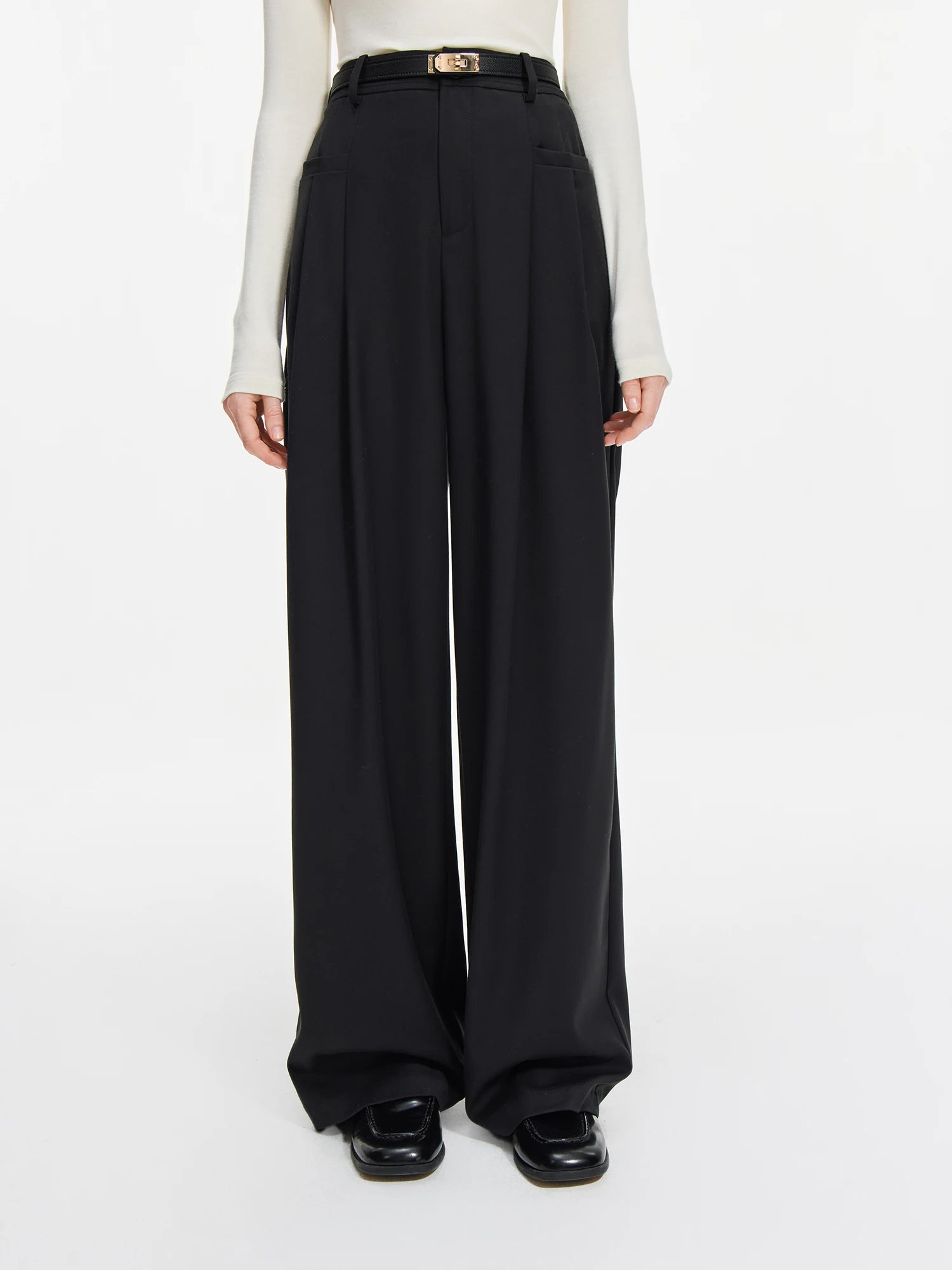 FSLE Black Gray High-waisted Loose Straight Casual Pants For Women 2024 Autumn Winter New Commuter Versatile Pants 24FS14335