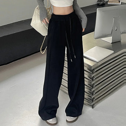 Women Basic White-gray Black Elastic Sports Trousers Lady Wide Leg Straight Leg Pants Female Versatile High Waisted Sweatpants