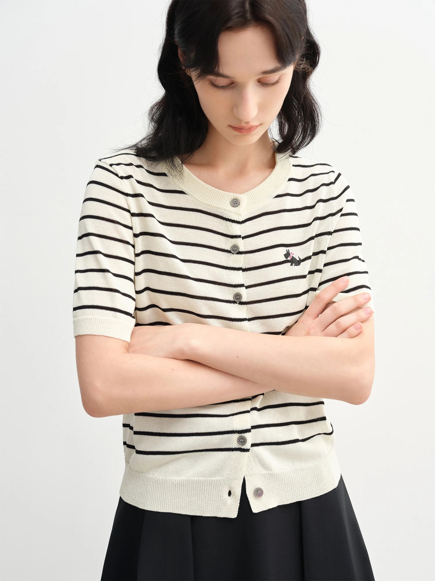 DUSHU 2025 Summer Women's Striped Knit Cardigan - Office-Ready Texture & Casual Slimming Essential Women Cardigan