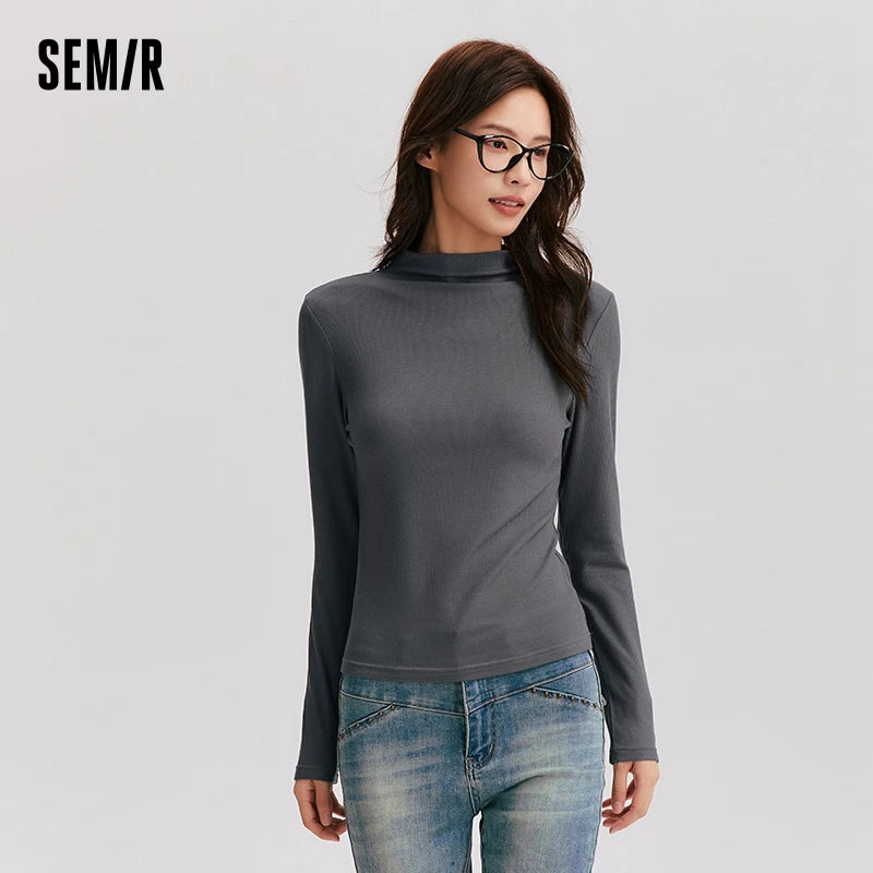 Semir Long Sleeve T-Shirt Women Moisture-Wicking Thermal Antibacterial 2024 New Winter Solid Color Tight Fleece Base Layer