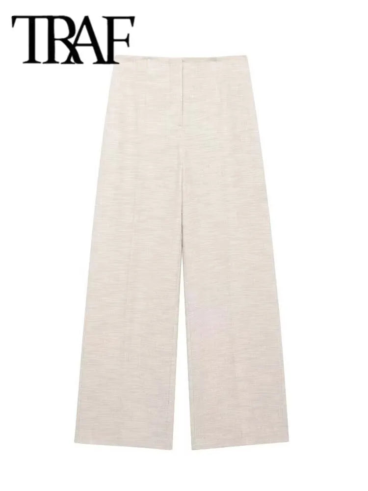 TRAF Women 2 Piece Set 2024 New Fashion Back Zipper Crop Top+High-Waisted Zip-up Casual Slim Wide Leg Pants Sets Women Outfit