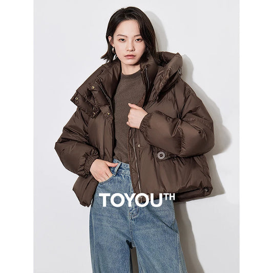 TOYOUTH Women Down Jacket 2024 Autumn Winter New Waterproof Solid Color Bread Jacket