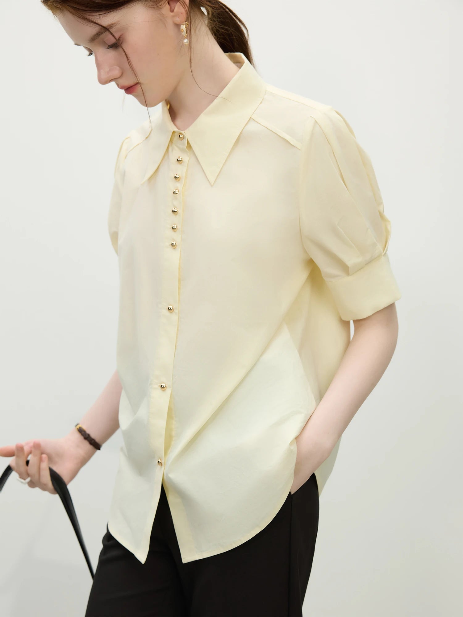 FSLE Elegant Temperament Style Commuting Lapel Short-sleeved Shirt For Women 2025 Summer New Design Formal