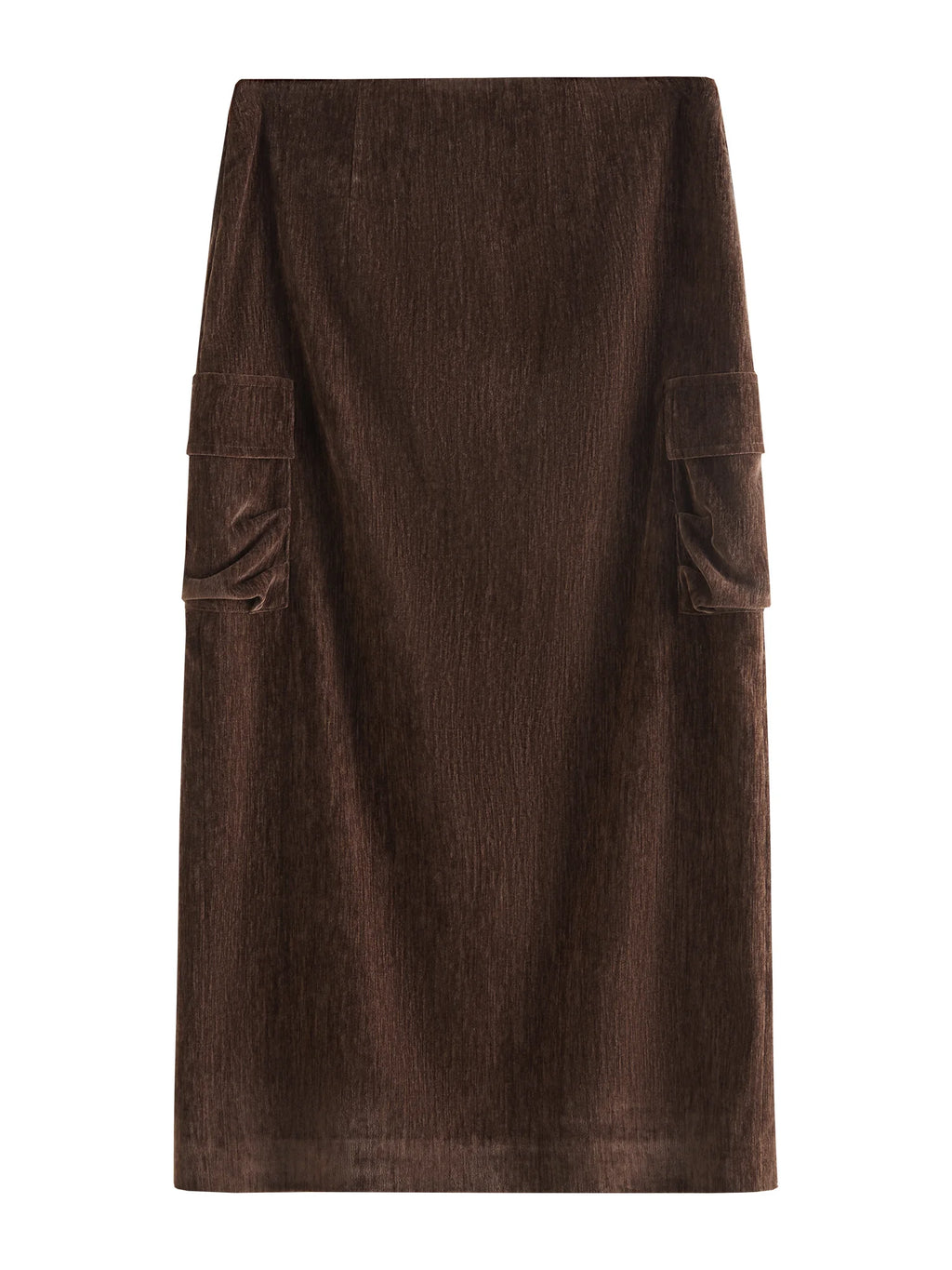 FSLE Women Winter Velvet Long Brown Skirts Casual Style Pocket Decoration Female A-LINE Skirt Back Zipper Women Skirt 24FS14668