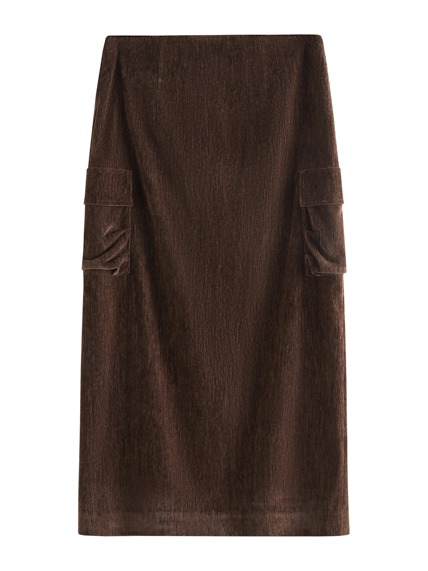 FSLE Women Winter Velvet Long Brown Skirts Casual Style Pocket Decoration Female A-LINE Skirt Back Zipper Women Skirt 24FS14668