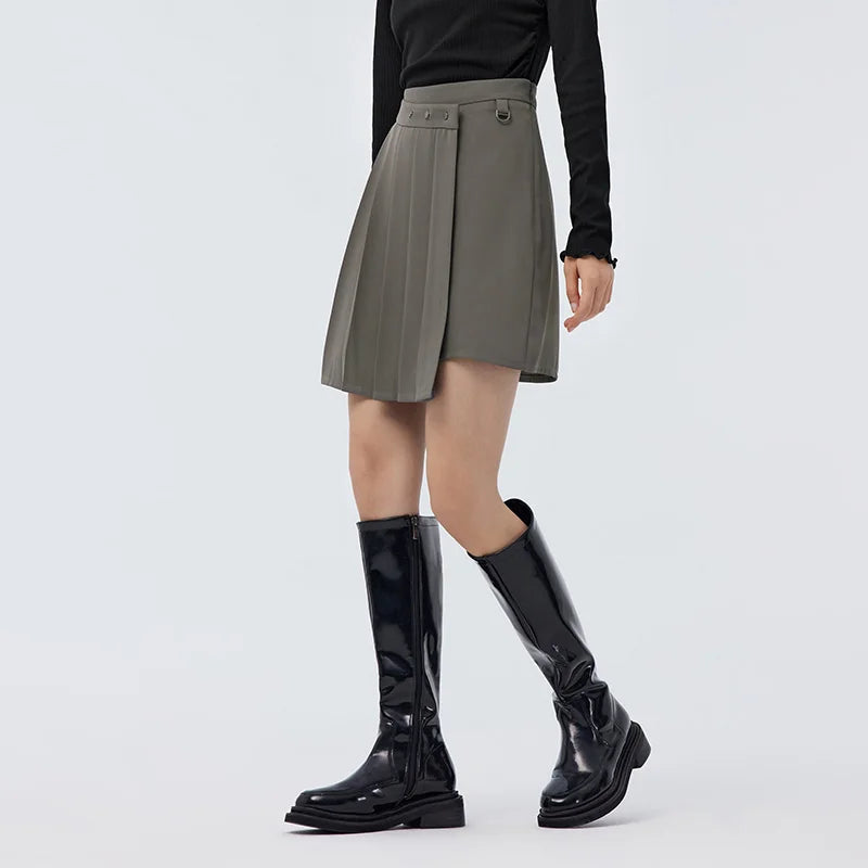 Semir 2023 Women Skirt Spring New Playful Asymmetrical Pleated Skirt Solid Color Sweet Cool A-line Skirt for Women