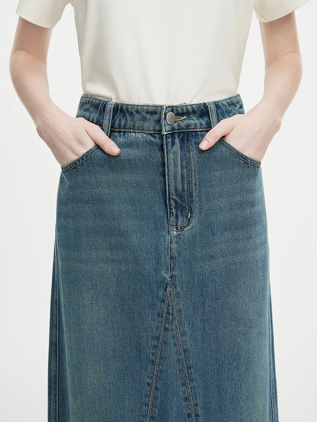 FSLE High Waist Long Versatile Casual Denim Skirt For Women 2024 Autumn New Commuting A-line Chic Skirt 24FS13015