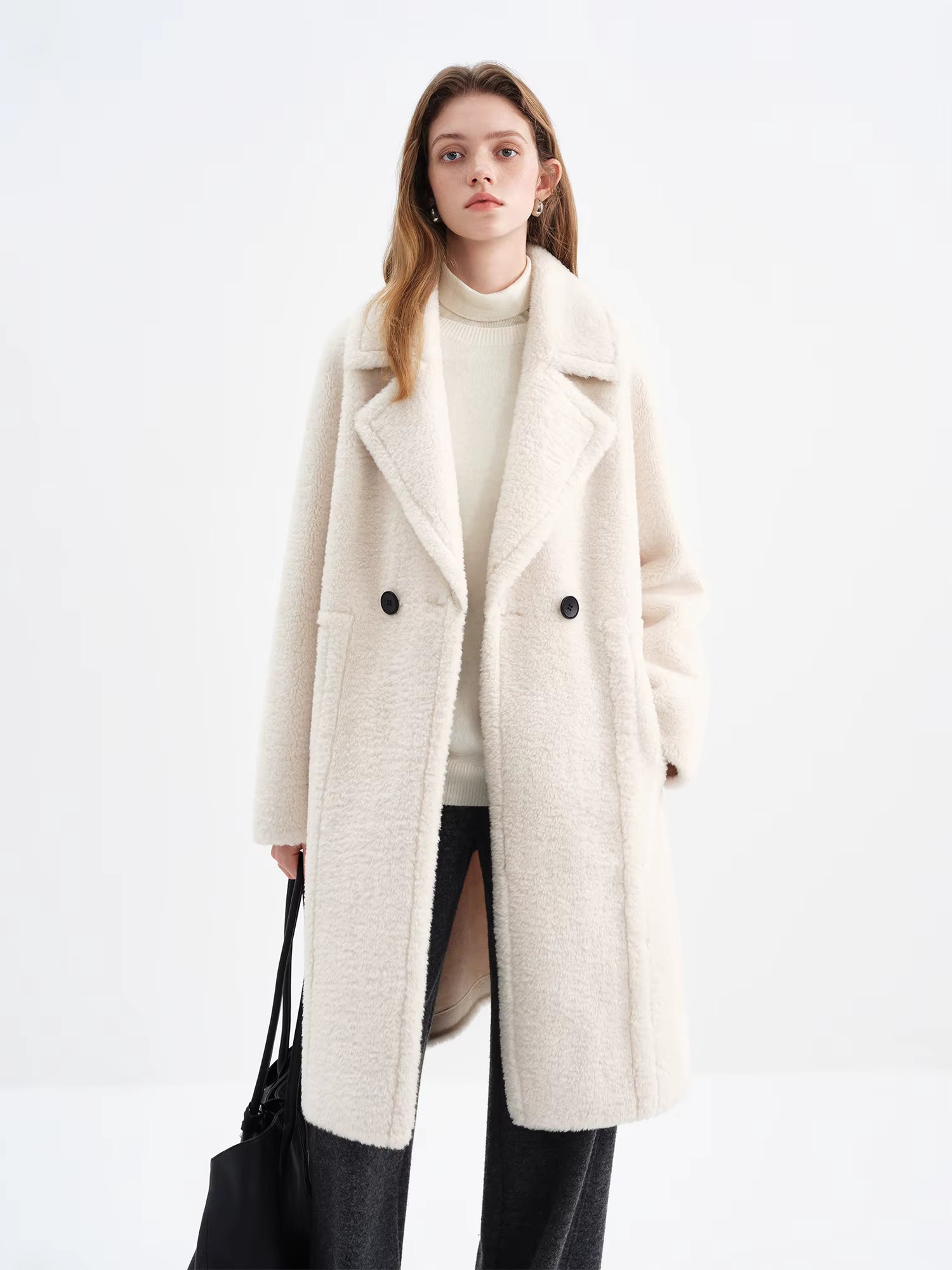Women's Suede Faux Fur Lamb Wool Coat Turn Down Collar 2025 Winter New Style Coat Furry Coat Simple Solid Commuting