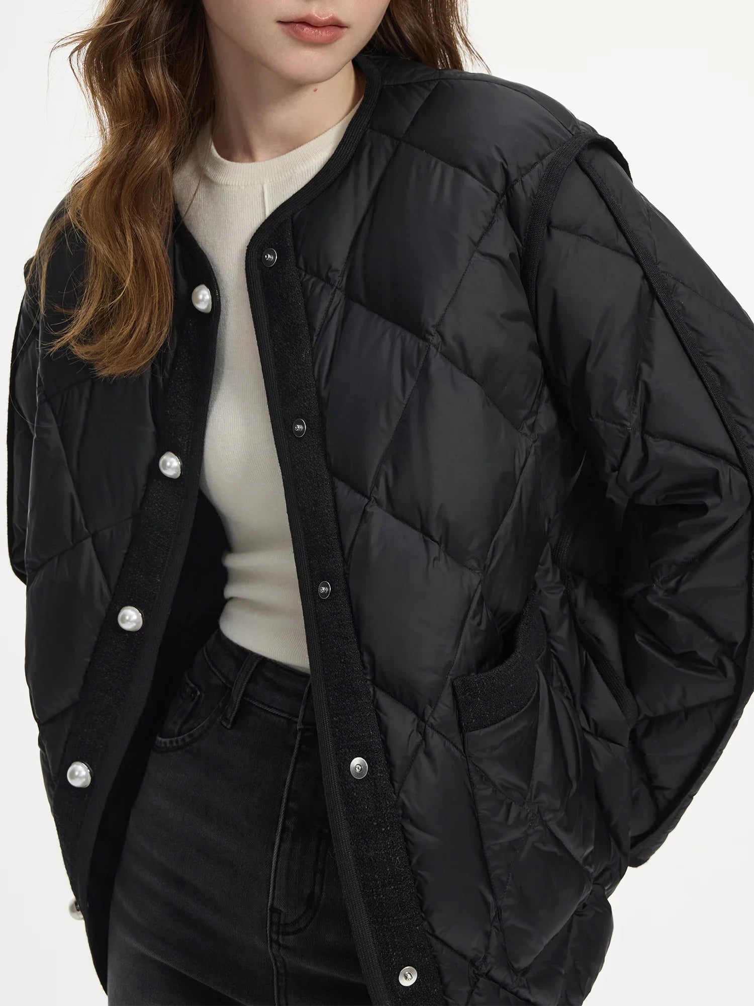 FSLE 105G Filling Amount Fashion Lattice Design Down Coat Jacket For Female Fall Winter 2024 New Loose Warm Jacket 24FS14052