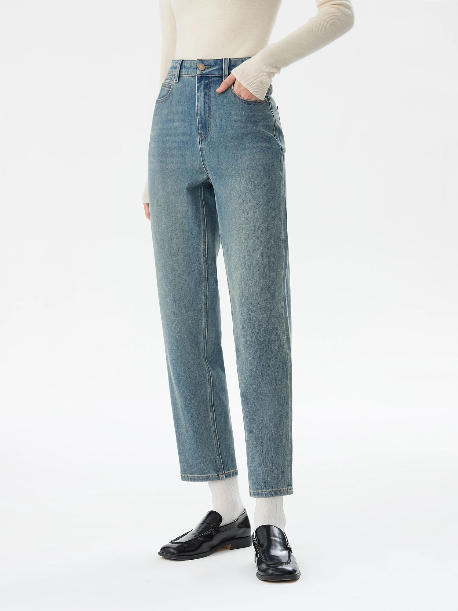 FSLE 55.2% Cotton Retro Style High Waist Jeans For Women Autumn Winter 2024 New Design All-match Trousers Casual Pants 24FS14494