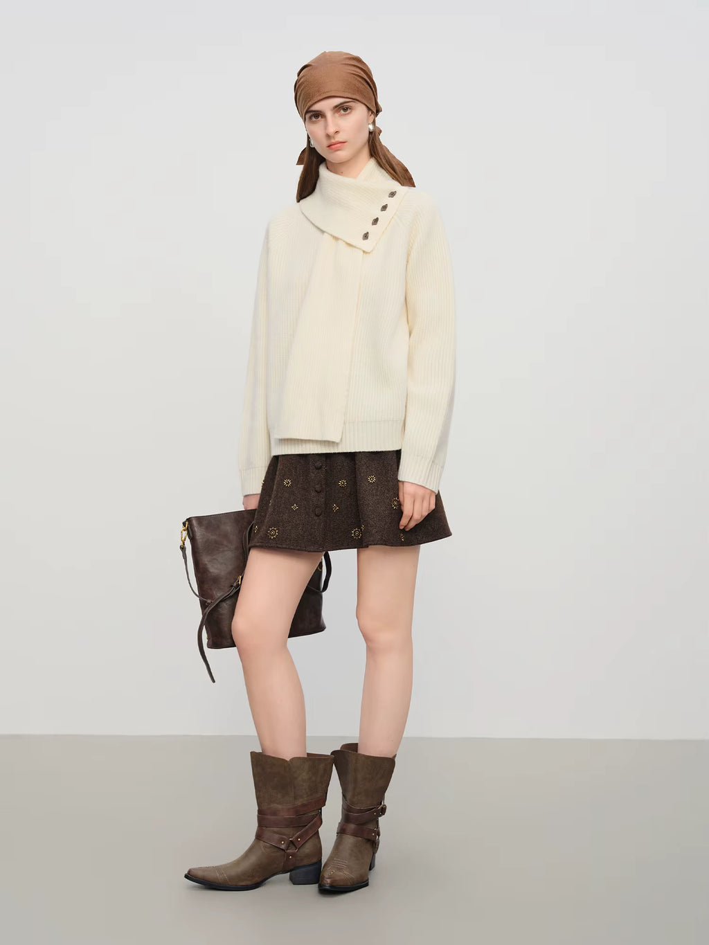 【Premium Series】Winter 2025 Women's Scarf Inspired V-Neck Knit Sweater - Relaxed Fit Comfort Pullover with Soft Touch