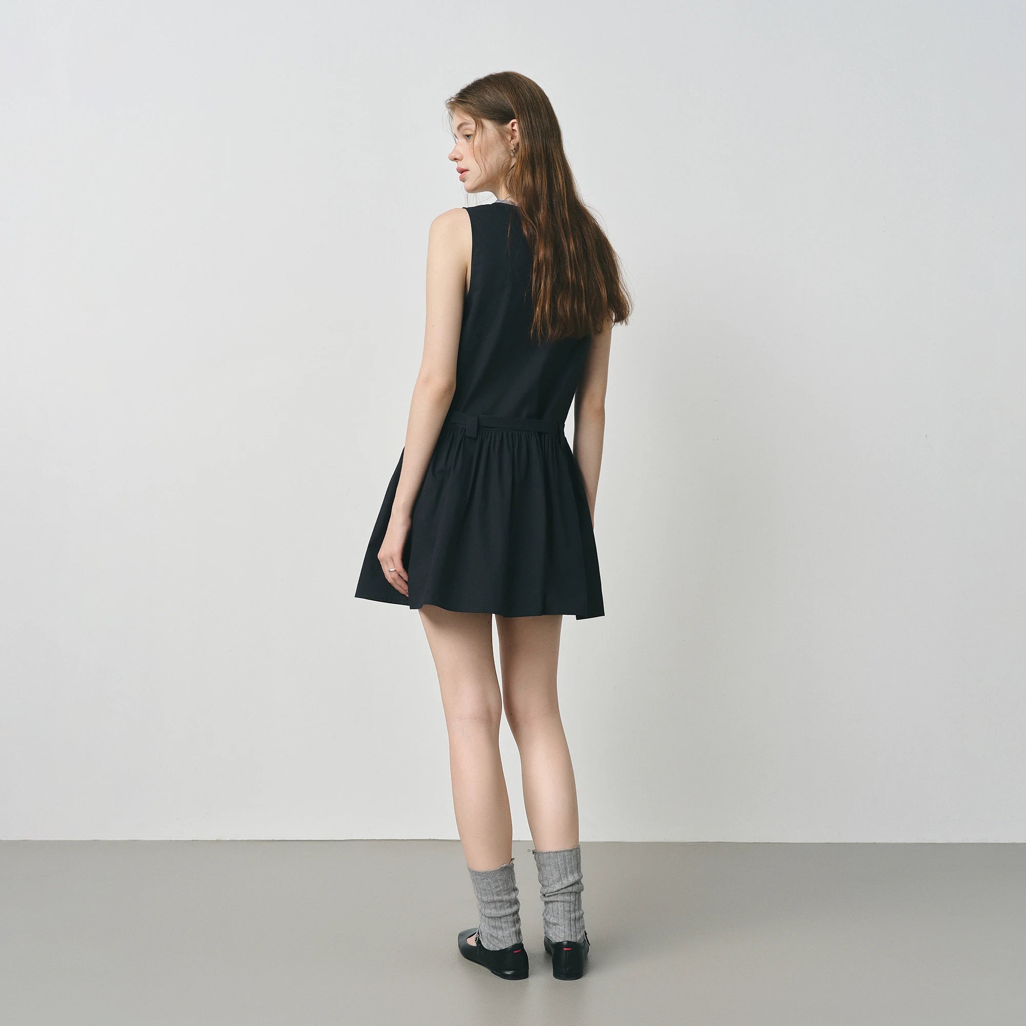 FSLE Sleeveless V-neck Design Dress 2025 Summer Korean Style Pure Cotton Slim Shirt Top