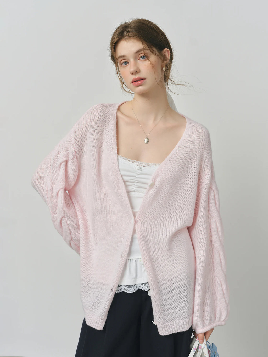 FSLE Alpaca Wool Loose Lazy Cable Knitted V-neck Cardigan Jacket Women's Autumn 2025 New