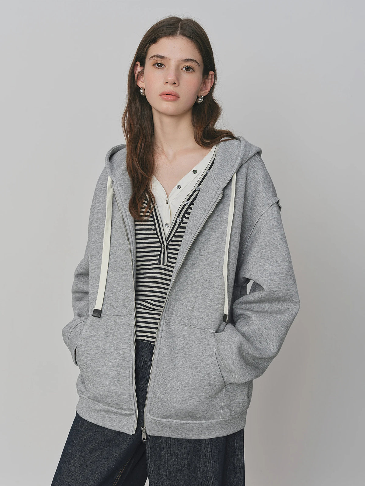 FSLE Autumn 2025 Women's Drop Shoulder Sweatshirt - Textured Open Front Relaxed Fit Casual Layer Loose Knit Top