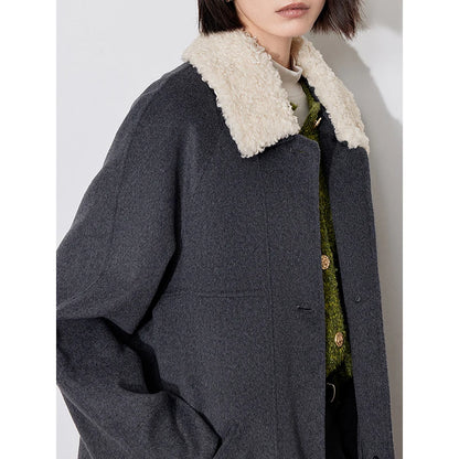 TOYOUTH Women Double Sided Woolen Coat 2024 Winter New Plush Lapel Collar Straight Long Coat