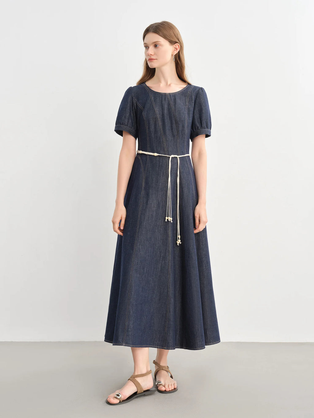 DUSHU Plus Size Denim Dress Women Summer Lyocell Tencel Breathable Slim Vest Dress Line Carved Dress