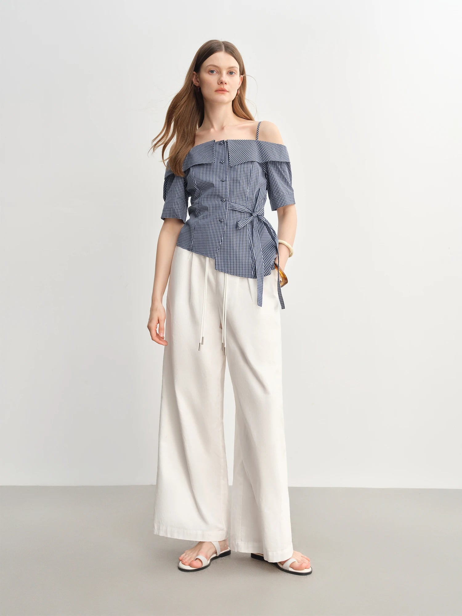 2025 Summer Women's Gingham Strappy Top - Adjustable Ties Short Sleeve Shirt with Flattering Silhouette & Design Details