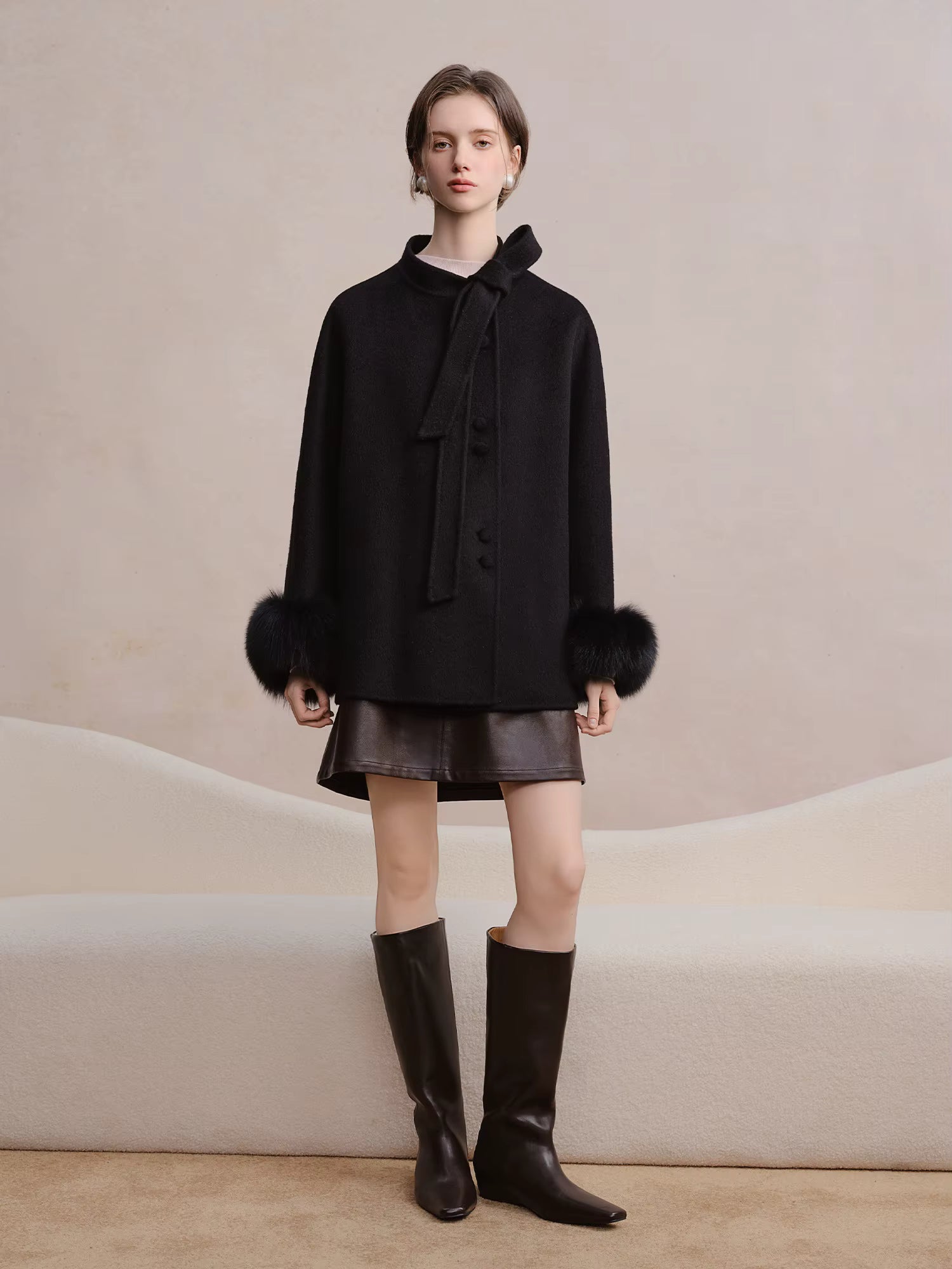 Winter 2025 Women's Double Faced Short Coat - Luxury Wool Blend Premium Tweed Jacket Casual Elegance for Daily Outwear