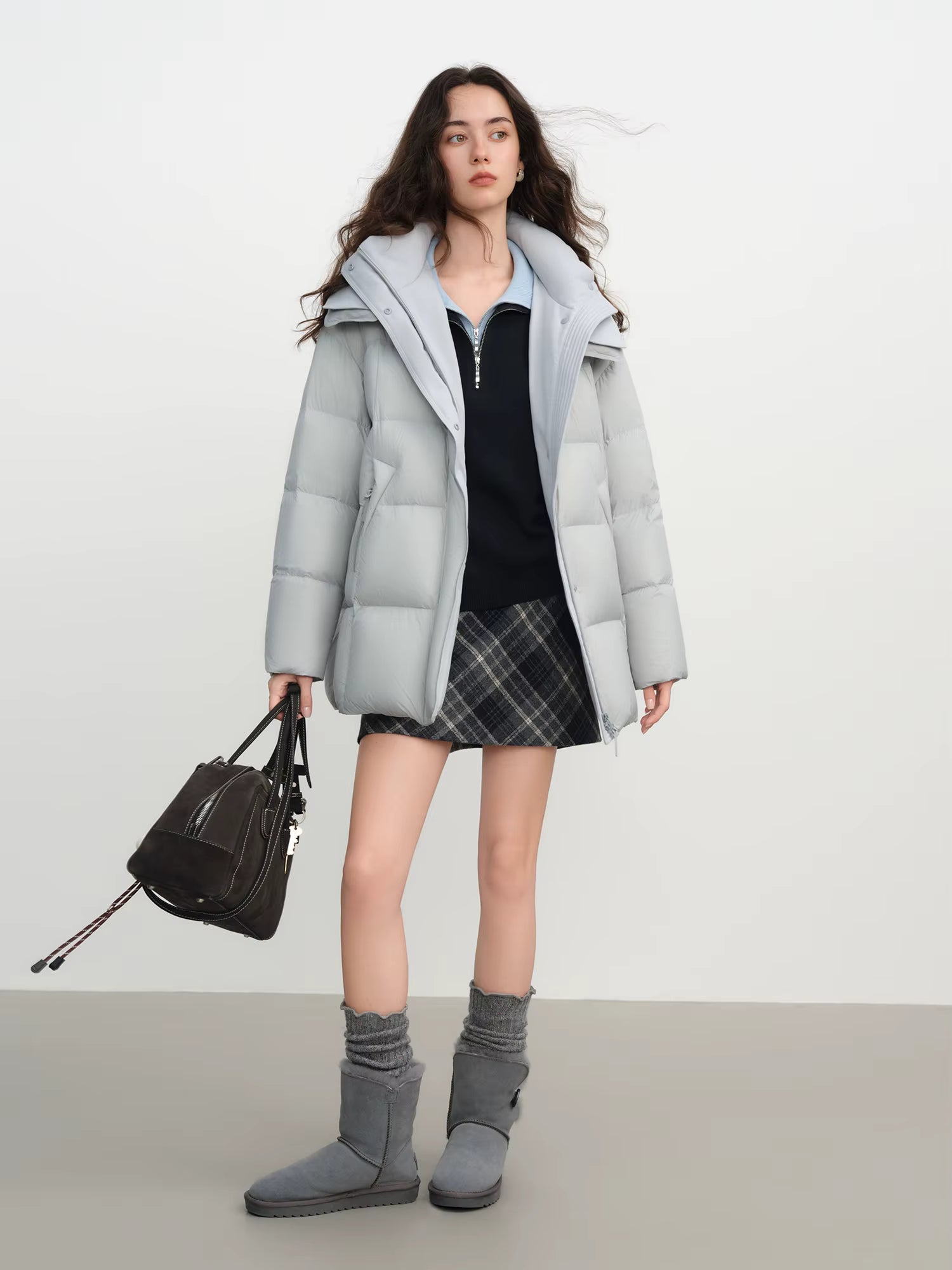 Winter 2025 Women's Oversized Puffer Jacket - Short Hooded Down Coat 90% White Duck Down Fill for Casual Comfort and Warmth