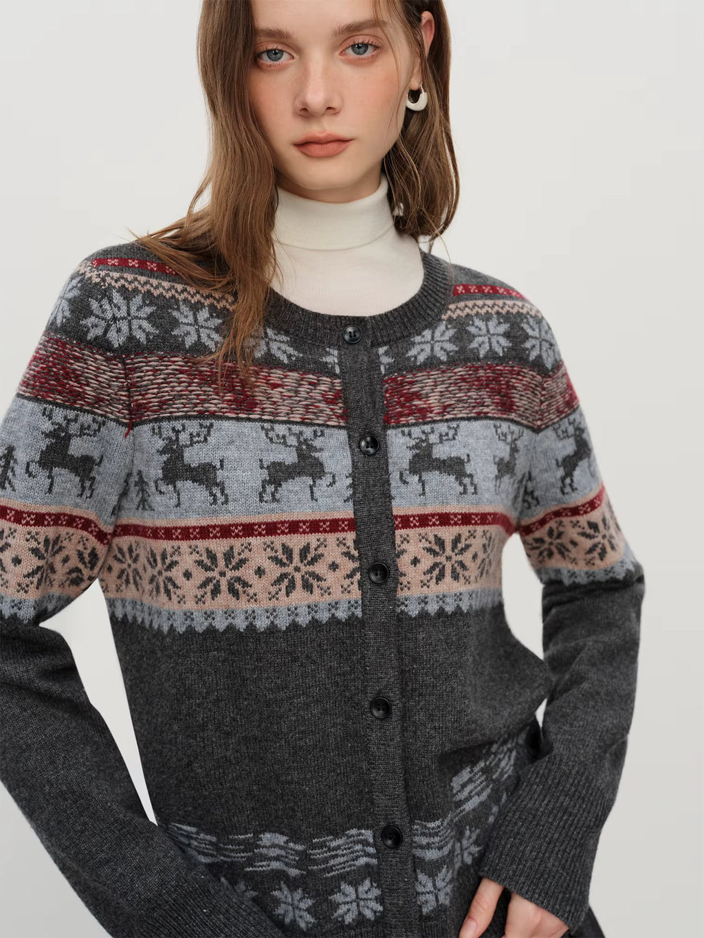 Christmas Sweater Women's Fair Isle Pattern Long Sleeve Knit Cardigan 2025 Winter Wool Blend Sweater Cozy Chic Casual