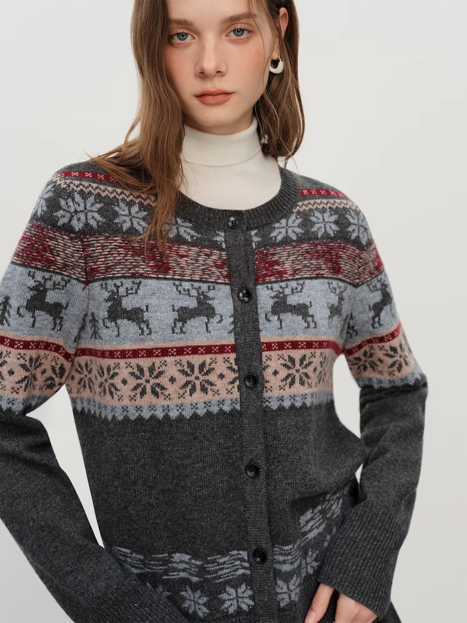 Christmas Sweater Women's Fair Isle Pattern Long Sleeve Knit Cardigan 2025 Winter Wool Blend Sweater Cozy Chic Casual