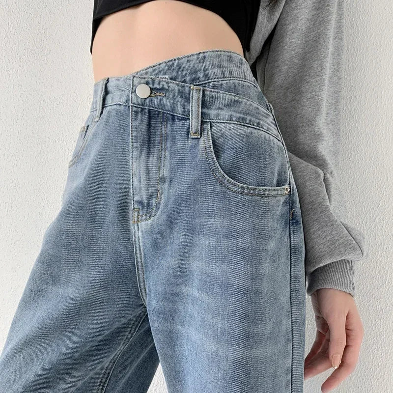 ZOENOVA Jeans Women Wide Leg Pants Mom Femme Black Blue Jeans High Waist Woman Trousers