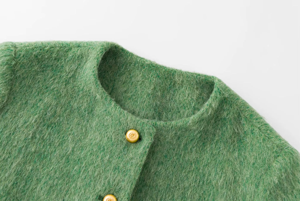 French Style Tweed Round Neck Wool Blend Structured Shoulder Women Coat 2025 New Outerwear Classic Elegant Casual Jacket
