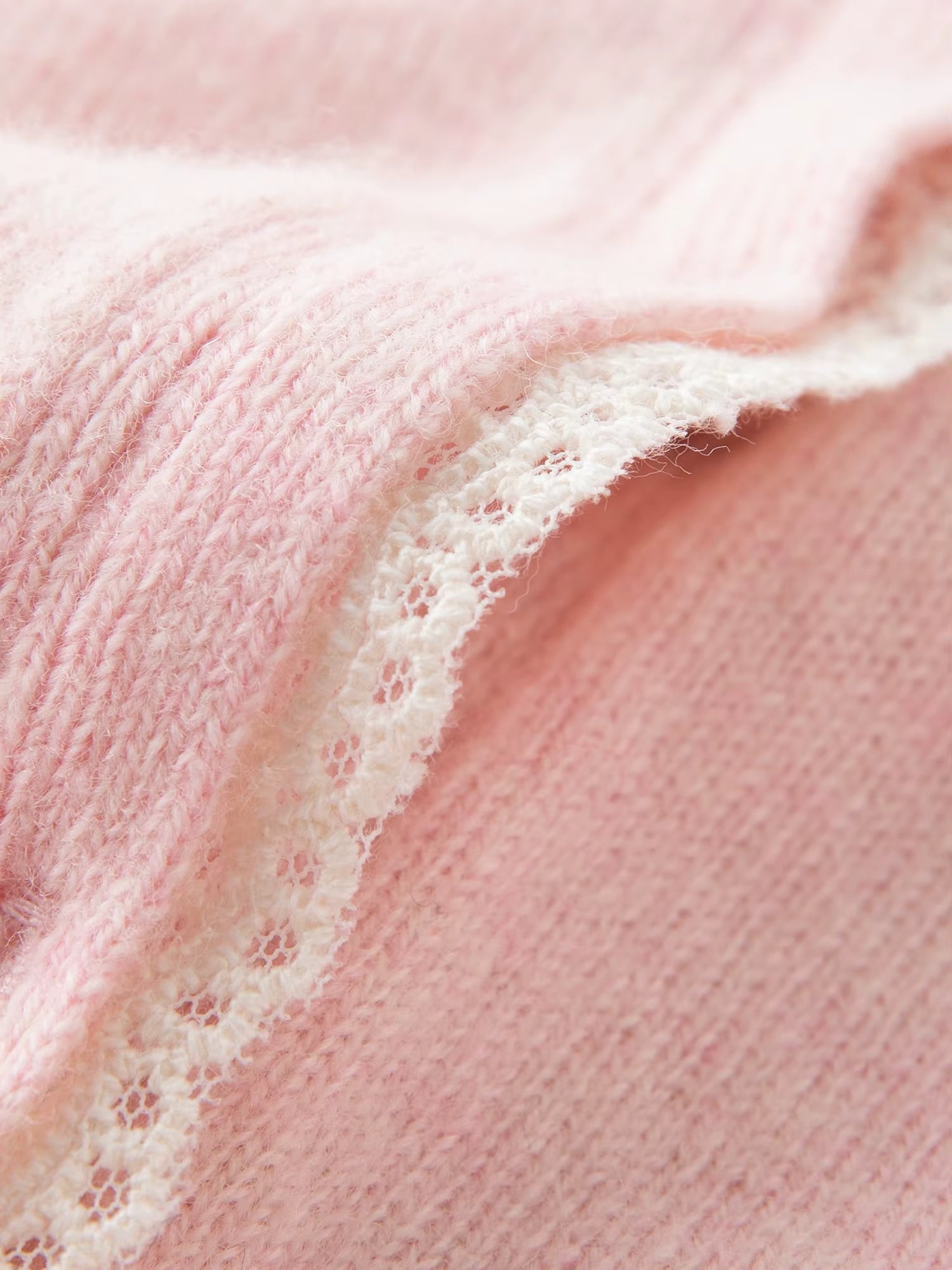 2025 Winter Women's Lace Trim Knit Sweater - Round Neck Wool Blend Pullover Top with Soft Touch for Casual Comfort