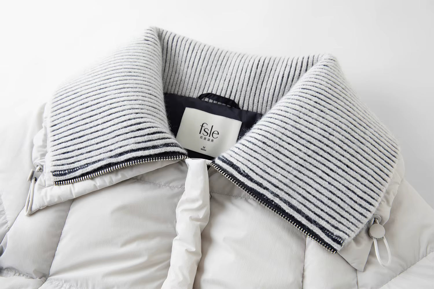 Knit Turned Collar Long Down Jacket for Women with Contrast Patchwork Structured Shoulder Design Winter 2025 New Arrival