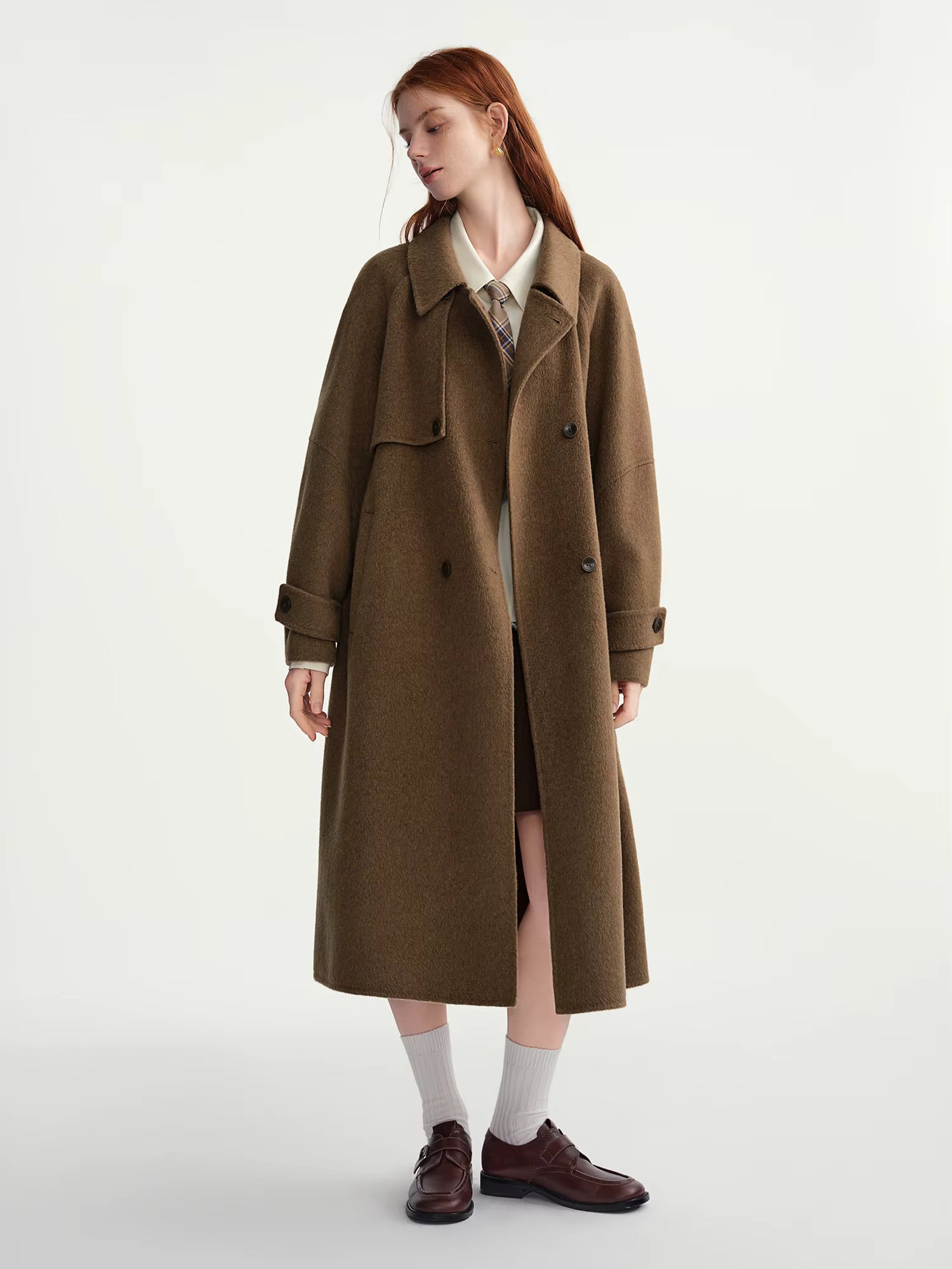 2025 Winter Women's Trench Style Double-Faced Wool Coat with Notch Lapel - Reversible Warm Overcoat for Casual Office Wear