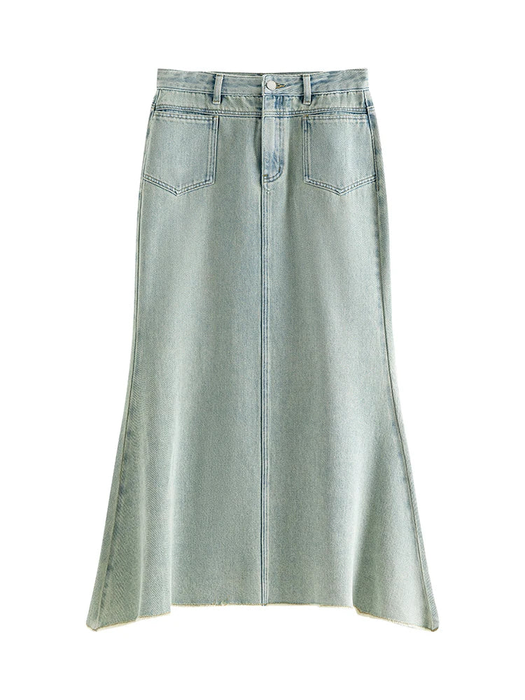 FSLE Denim Stylish Fishtail Summer Women Chic Skirt 2024 Summer New All-Match Commuting Casual Long Female Skirt 24FS12484