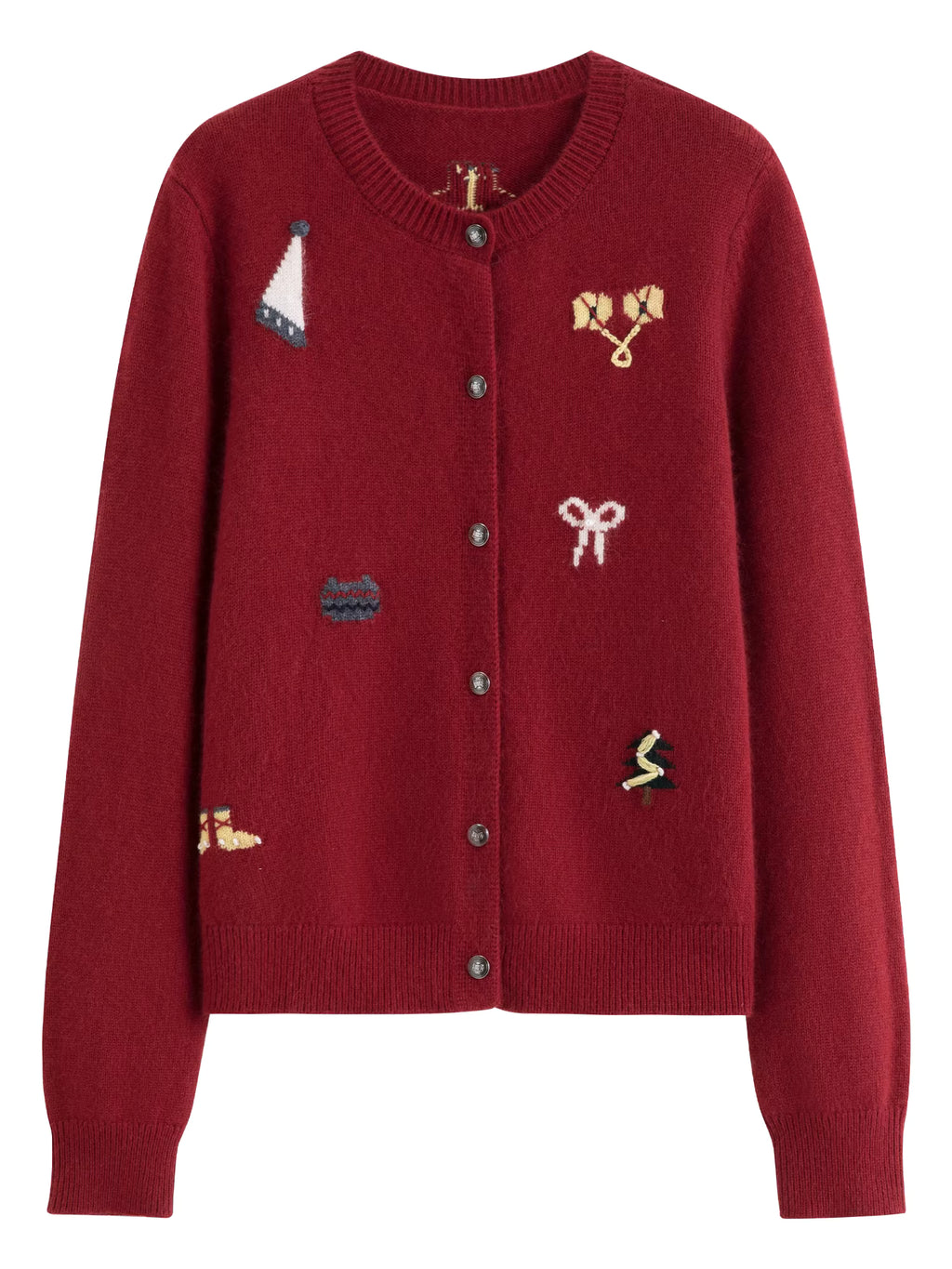 2025 Women's Red Christmas Block Embroidered Round Neck Vintage Knit Sweater Coat Cozy Holiday Party Pullover Casual Fit