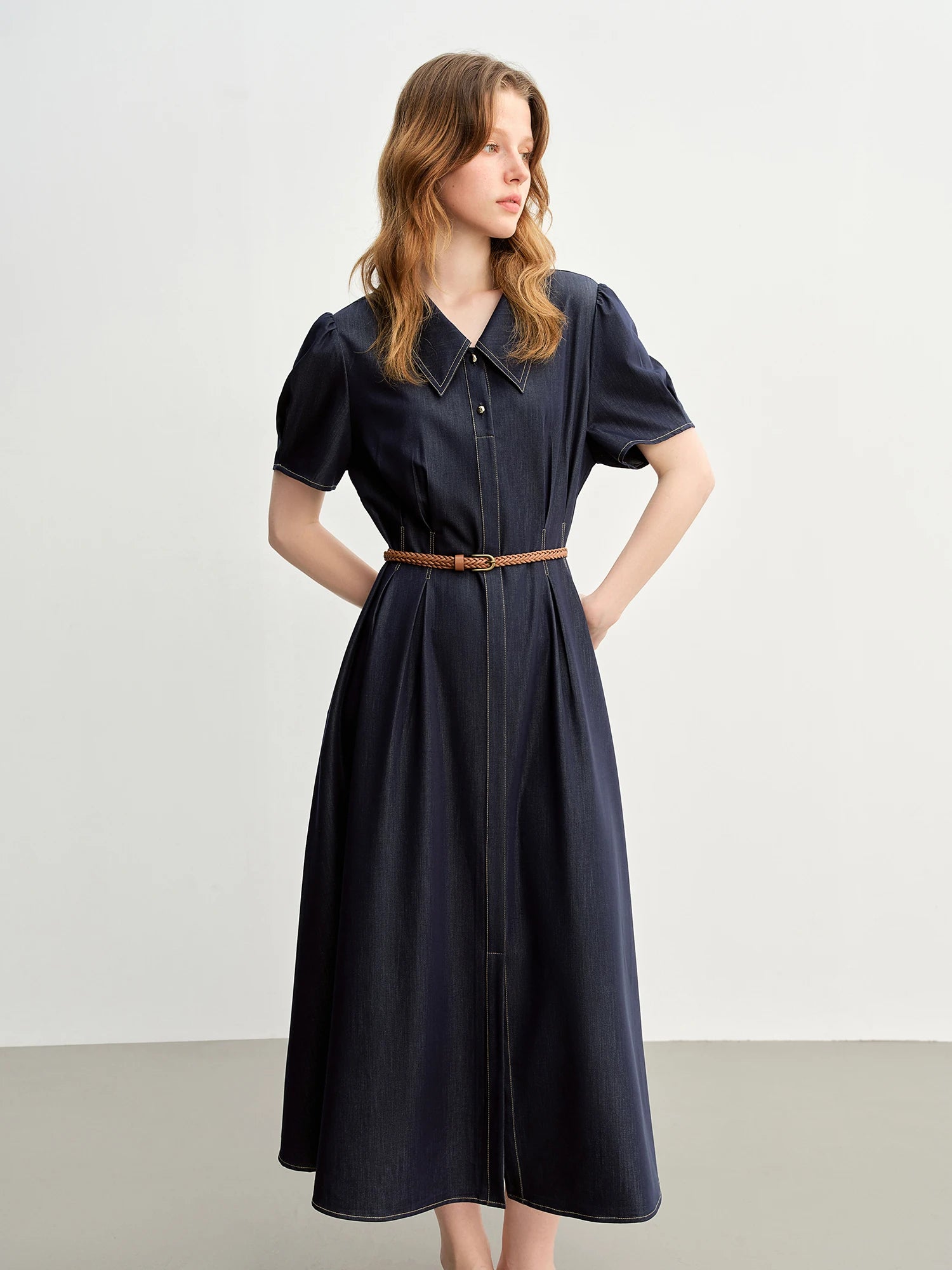 DUSHU Plus-Size Women's Office Casual Vintage Slim-Fit Slimming Cowboy Dress 2025 Summer New Denim Skirt Without Belt