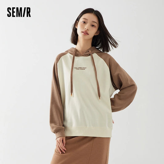 Semir Sweatshirt Women Loose Dropped Shoulder Relaxed Pullover Elegant Autumn Simple Solid Color Versatile Crew Neck Top