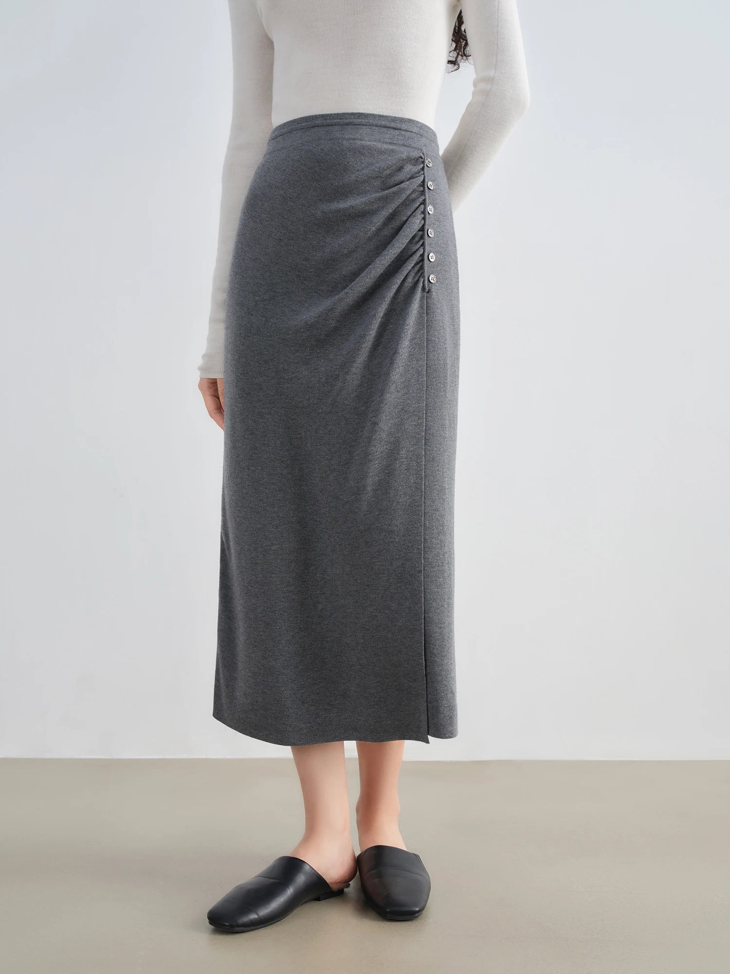 ZIQIAO Gray Mock Two-Piece Knit Set for Petite Women Fall 2025 New Arrival Elegant Complete Outfit Gray White Striped Top Skirt