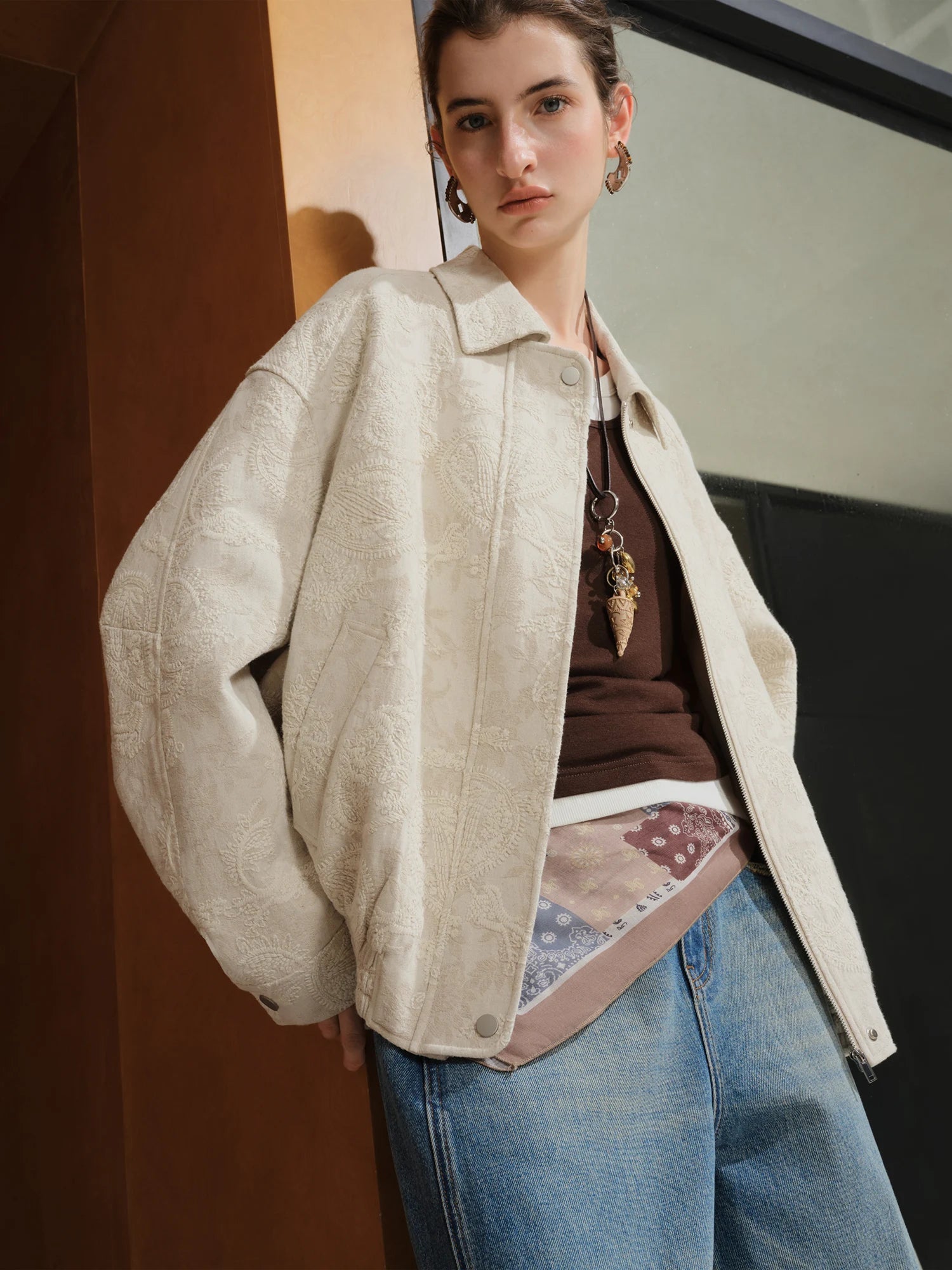 FSLE【Premium Series】 Retro Cashew Flower Casual Jacket Linen Coat Women 2025 Autumn