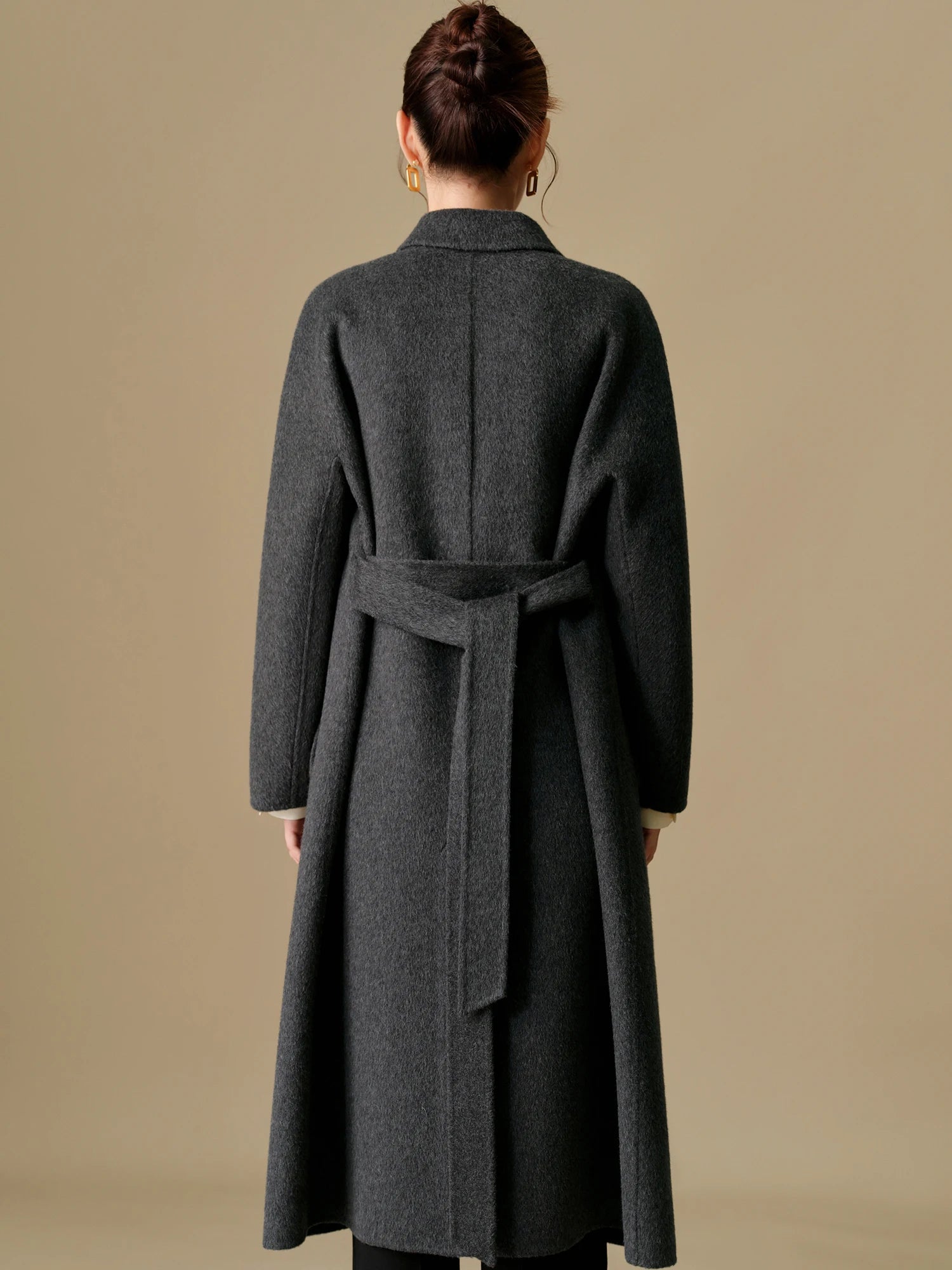 DUSHU 94.5% Sheep Wool Plus Size Grey Long Coat For Women 2024 Winter New Design Fashion Warm Long Woolen Coat Jacket 24DH84035