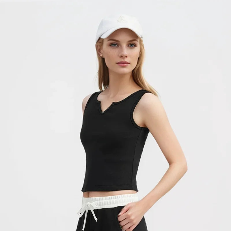 Semir Vest Female Short Knitted Inside Ride High Ladies 2024 Summer New Tight Solid-Coloured Blouse Hundred Temperament