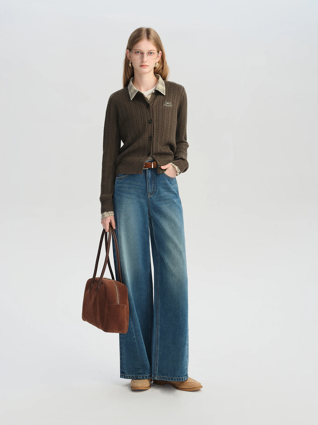 ZIQIAO Retro Emerald Green Wide Leg Jeans Women 2025 New Style Floor-Mopping Pants Straight Leg Drape Pants