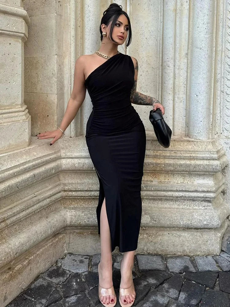 Summer Black New Dress Women Fashion Sexy Split Sleeveless Backless Slim Maxi Dress Female Casual Club Elegant Lady Party Dress