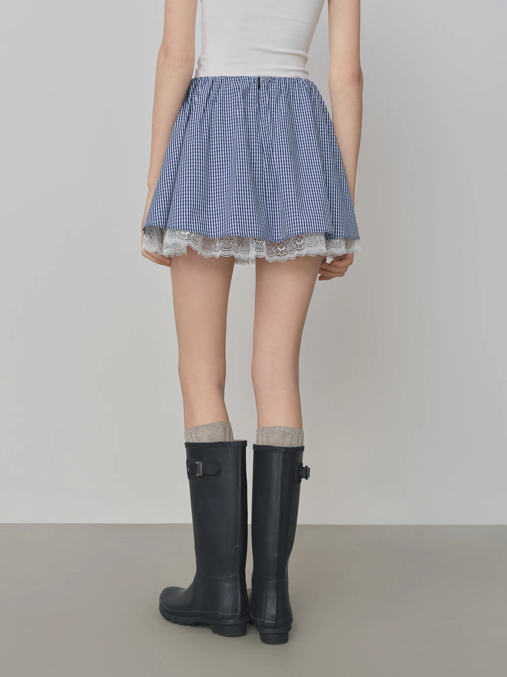 FSLE Blue Plaid Shirt Skirt Set For Women 2025 Autumn New Arrival Long-sleeved Lace Chic Blouse Y2K Skirt