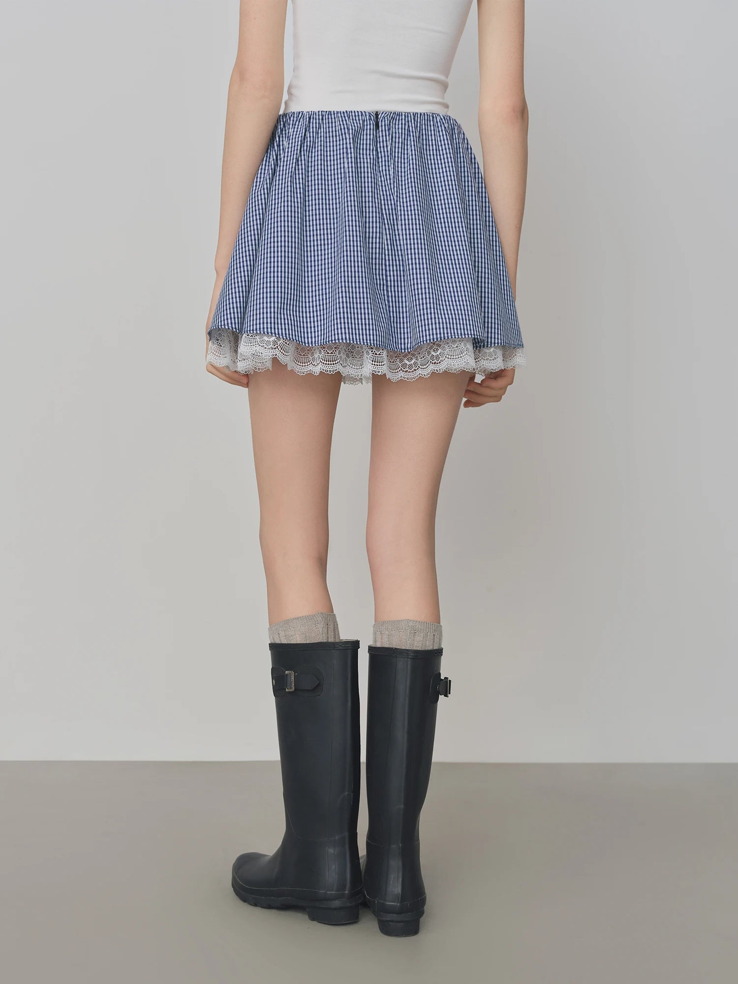 FSLE Blue Plaid Shirt Skirt Set For Women 2025 Autumn New Arrival Long-sleeved Lace Chic Blouse Y2K Skirt