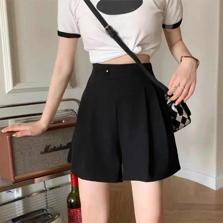 High-waisted Slimming Loose-fit A- line Shorts For Women Petite Casual Fashionable Bell Bottoms