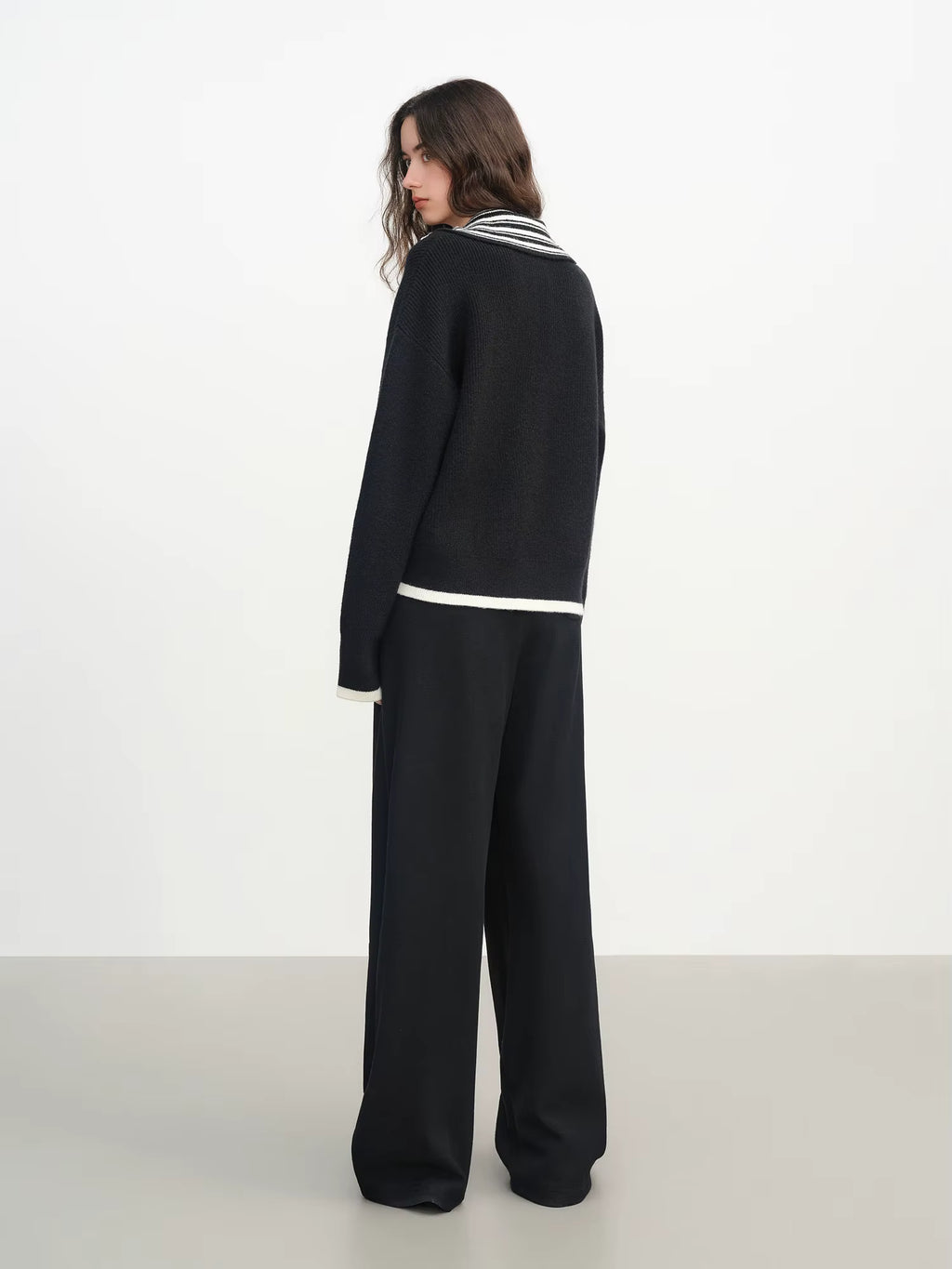 Women's 2025 Autumn/Winter New Style Ribbed Loose-fitting Zipper Stand Collar Color Block Inner Knit Sweater