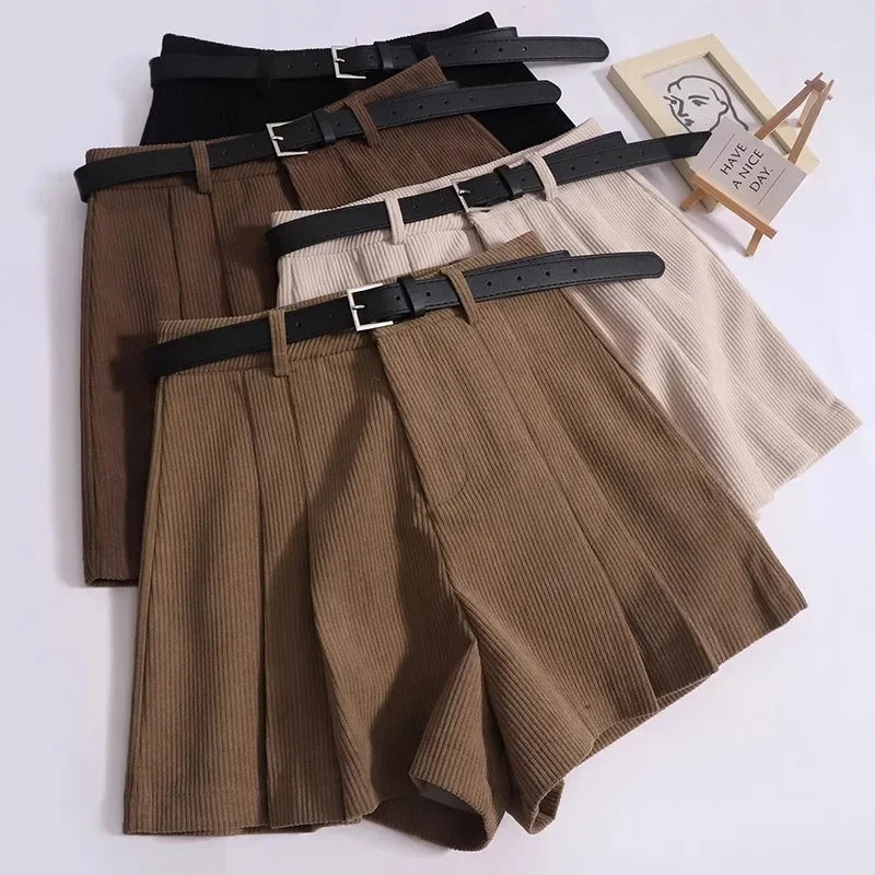 Corduroy Velvet Casual Loose Leg Shorts Women Autumn Winter High Waist Small Person A Letter Outdoor Shoe Pants