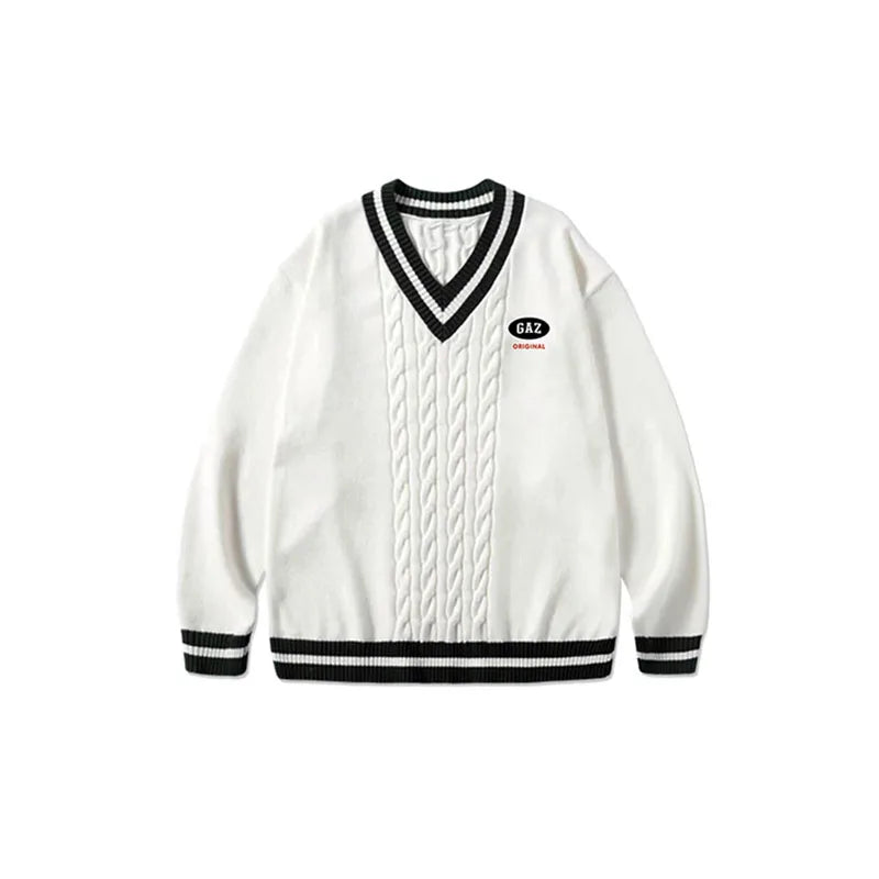 Deeptown Korean Style Oversize Sweaters Women Vintage V-neck Knitted Pullovers Female Preppy Look Japanese School Uniform Jumper
